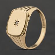 Pre-Owned Vintage 9ct Yellow Gold Diamond Cushion Shaped Signet Ring 41342442