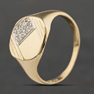 Pre-Owned 9ct Yellow Gold 0.25ct Brilliant Cut Diamond Half Engraved Signet Ring 41342443