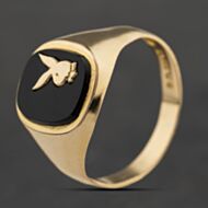 Pre-Owned Vintage 9ct Yellow Gold Onyx Playboy Signet Ring 41342453