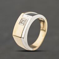 Pre-Owned 9ct Two Colour Gold Diamond Rectangular Signet Ring 41342458