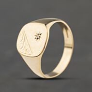 Pre-Owned 9ct Yellow Gold Diamond Part Engraved Signet Ring 41342459