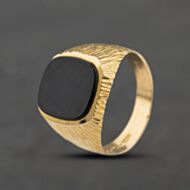 Pre-Owned 9ct Yellow Gold Onyx Oblong Signet Ring 41342470