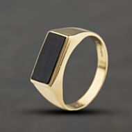 Pre-Owned 9ct Yellow Gold Onyx Oblong Signet Ring 41342481