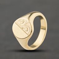 Pre-Owned 9ct Yellow Gold Oval Half Engraved Signet Ring 41342488