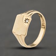 Pre-Owned 9ct Yellow Gold Diamond Set Square Signet Ring 41342492