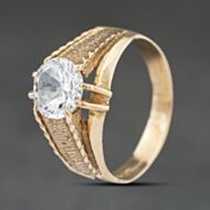 Pre-Owned Vintage 9ct Yellow Gold Cubic Zirconia Single Stone Signet Ring 41342507