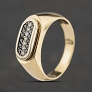 Pre-Owned Vintage Yellow Gold Black And White Diamonds Three Row Signet Ring 41342516