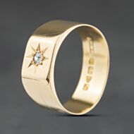 Pre-Owned Vintage 18ct Yellow Gold Diamond Single Stone Signet Ring 41342518