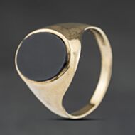 Pre-Owned 9ct Yellow Gold Onyx Oval Signet Ring 41342520