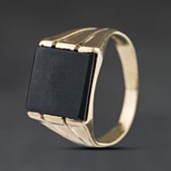 Pre-Owned 9ct Yellow Gold Onyx Rectangle Signet Ring 41342522