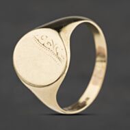 Pre-Owned 9ct Yellow Gold Oval Signet Ring 41342536