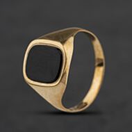 Pre-Owned 9ct Yellow Gold Onyx Oblong Signet Ring 41342540