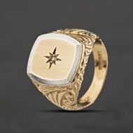 Pre-Owned 9ct Two Colour Gold Diamond Signet Ring 41342541