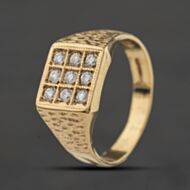 Pre-Owned 9ct Yellow Gold Cubic Zirconia Square Nine Stone Signet Ring 41342545