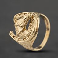 Pre-Owned 9ct Yellow Gold Horse Shoe Shoe Head Signet Ring 41342566