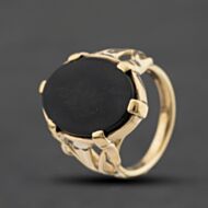 Pre-Owned 9ct Yellow Gold Onyx Large Oval Signet Ring 41342588