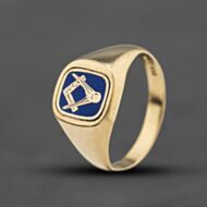 Pre-Owned 9ct Yellow Gold Enamel Free Masons Signet Ring 41342591
