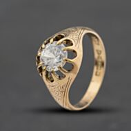 Pre-Owned Antique 9ct Yellow Gold Cubic Zirconia Single Stone Signet Ring 41342595