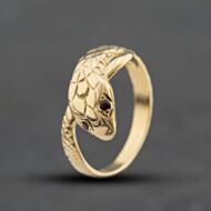 Pre-Owned 9ct Yellow Gold Garnet Snake Signet Ring 41342597