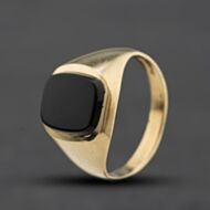 Pre-Owned 9ct Yellow Gold Onyx Oblong Signet Ring 41342598