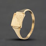 Pre-Owned 9ct Yellow Gold Part Engraved Square Signet Ring 41342604