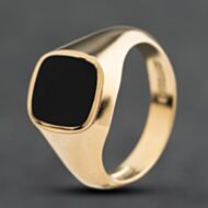 Pre-Owned 9ct Yellow Gold Onyx Cushion Signet Ring 41342619