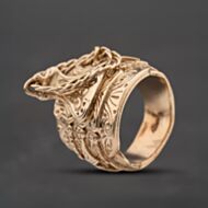 Pre-Owned 9ct Yellow Gold Large Heavy Patterned Saddle Ring 41342623