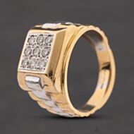 Pre-Owned 18ct Two Colour Gold Diamond Square Grid Signet Ring 41342626