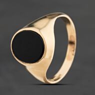 Pre-Owned 9ct Yellow Gold Onyx Oval Signet Ring 41342656