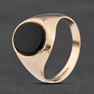 Pre-Owned 9ct Yellow Gold Onyx Oval Signet Ring 41342676