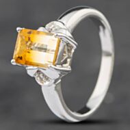 Pre-Owned 9ct White Gold Multi-Coloured Quartz & Single Cut Diamond Three Stone Ring 41381634