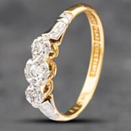 Pre-Owned Yellow Gold Single Cut Diamond Three Stone Ring 41381788