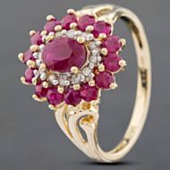 Pre-Owned 9ct Yellow Gold Ruby & Diamond Oval Three Tier Cluster Ring 41381832