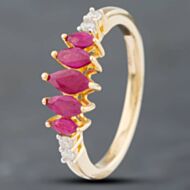Pre-Owned 9ct Yellow Gold 0.78ct Marquise Cut Ruby & 0.10ct Single Cut Diamond Five Stone Ring 41381883