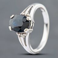 Pre-Owned 18ct White Gold Oval Cut Sapphire & Diamond Set Shoulders Oval Dress Ring 41381891