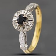Pre-Owned Vintage 18ct Two Colour Gold Sapphire & Single Cut Diamond Cluster Ring 41382128