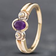 Pre-Owned 9ct Yellow Gold Amethyst & Diamond Three Stone Ring 41382138