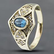 Pre-Owned 9ct Yellow Gold Blue Topaz Dress Ring 41382197