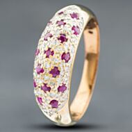 Pre-Owned 9ct Yellow Gold Ruby & 0.10ct Single Cut Diamond Pave Set Dress Ring 41382260