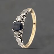 Pre-Owned Vintage Yellow Gold Sapphire & Diamond Three Stone Ring 41382283