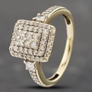 Pre-Owned 9ct Yellow Gold Brilliant Cut Diamond Oblong Multi Tier Cluster Ring 41382344