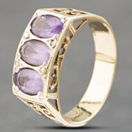 Pre-Owned 9ct Yellow Gold Amethyst & Diamond Fleur Di Lis Shoulders Cluster Ring 41382374