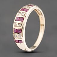 Pre-Owned 9ct Yellow Gold Ruby & Diamond Double Row Half Eternity Ring 41382517