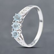 Pre-Owned 9ct White Gold Blue Topaz & Diamond Three Stone Ring 41382540