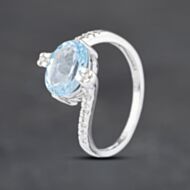 Pre-Owned 9ct White Gold Blue Topaz & Diamond Dress Ring 41382541