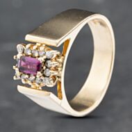 Pre-Owned Vintage 14ct Yellow Gold Ruby & Diamond Plain Shoulders Cluster Ring 41382596
