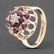 Pre-Owned 9ct Yellow Gold Ruby & Diamond Round Cluster Ring 41382608