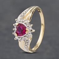Pre-Owned 9ct Yellow Gold Synthetic Stone & Diamond Heart Cluster Ring 41382609