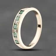 Pre-Owned 9ct Yellow Gold Emerald & Diamond Half Eternity Ring 41382615