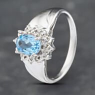 Pre-Owned 14ct White Gold Blue Topaz & Diamond Cluster Ring 41382634